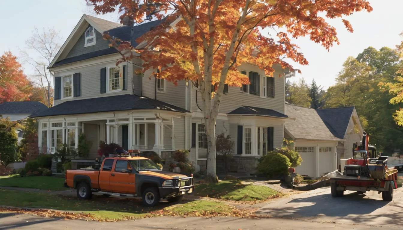 A tree removal provider lowering a large branch beside a home in Newark